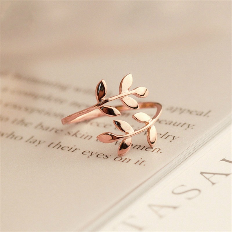 Cincin Charms Olive Tree Branch Leaves Open Ring Wedding Rings Adjustable Jewelry-Won