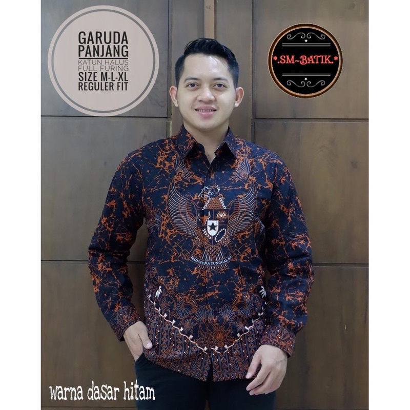 GARUDA Batik Pria FULL FURING PREMIUM Katun Halus Sragenan Kemeja Lengan Panjang Pendek SIZE M-XXL H