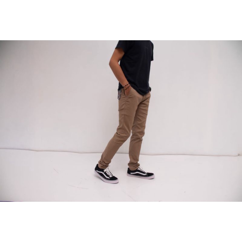 CELANA Pria SLIMFIT Panjang chino KERJA HARIAN HITAM MOCCA ABU