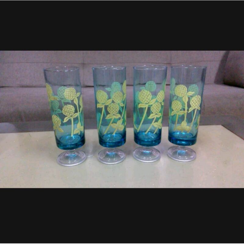 4 Gelas Kaca Antik Jadul Lawas Unik