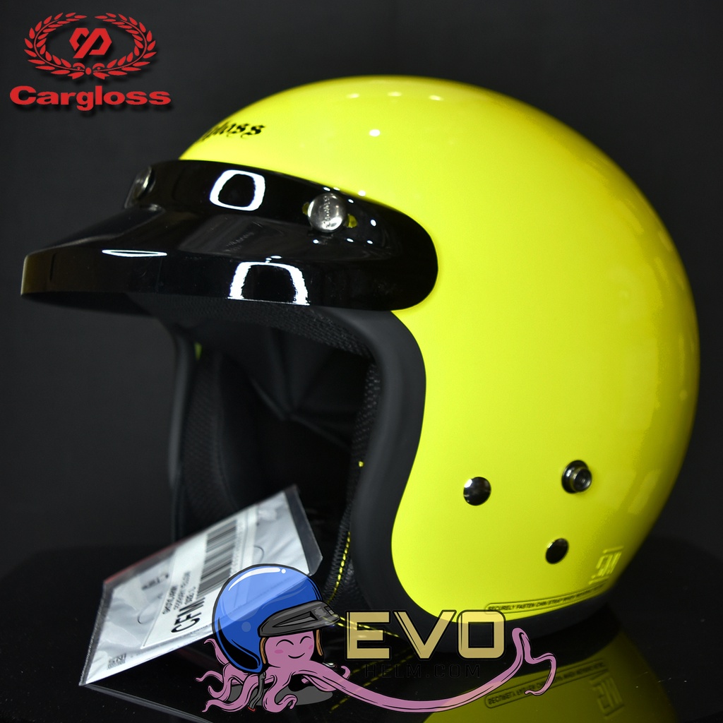 HELM CARGLOSS ORIGINAL CFM RETRO ARMY HALF FACE - FERRARI YELLOW METALIC + KACA DATAR