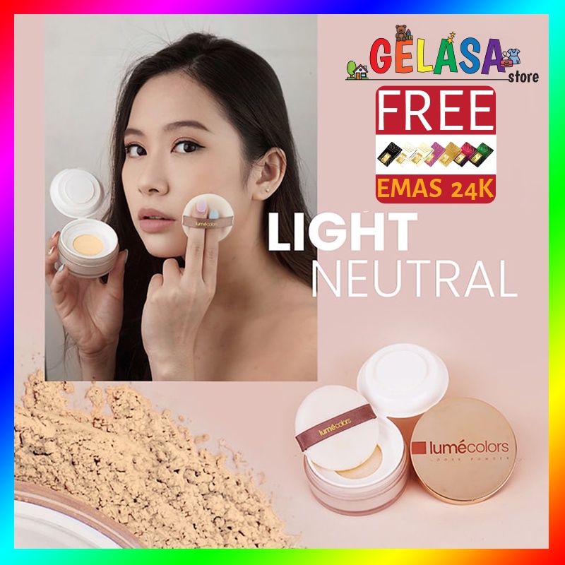 (Free Emas) Lumecolors Bedak tabur Loose Powder Pore Blurring Effect With Oil Control - Light Neutral