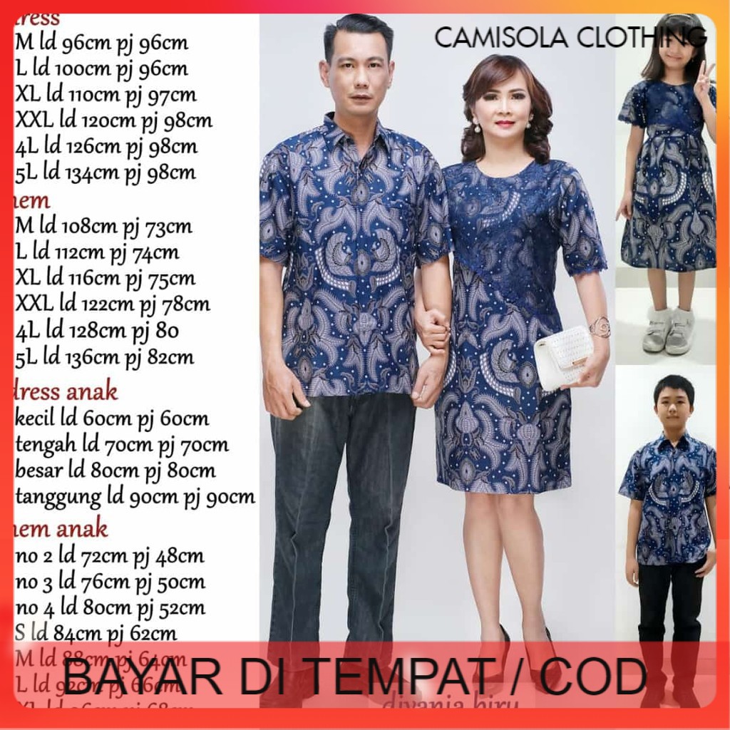 Batik couple keluarga modern anak jumbo terbaru 2021 brokat kopel cople kople sarimbit divania biru