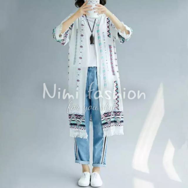 CARDIGAN BOHEMIAN PANJANG / CARDIGAN FRINGE WANITA / OUTERS / CARDIGAN ETNIK PANJANG / READY STOCK