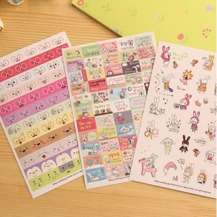 KAWAII Diary Deco Stickers - Two Funny Rabbit (6pcs)