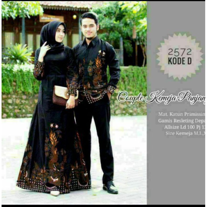 COUPLE BATIK KEMEJA PANJANG 2572 WARNA HITAM MOTIF NAGA BATIK SARIMBIT ANAK MUDA LEBARAN KONDANGAN