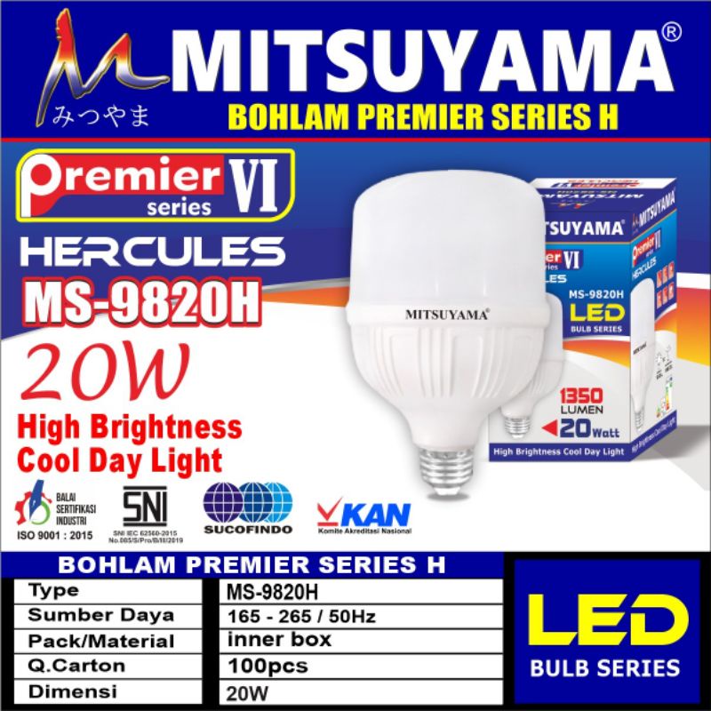 Bohlam lampu led garansi murah 5w 10w 15w 20w 30w 50w mitsuyama premier hercules