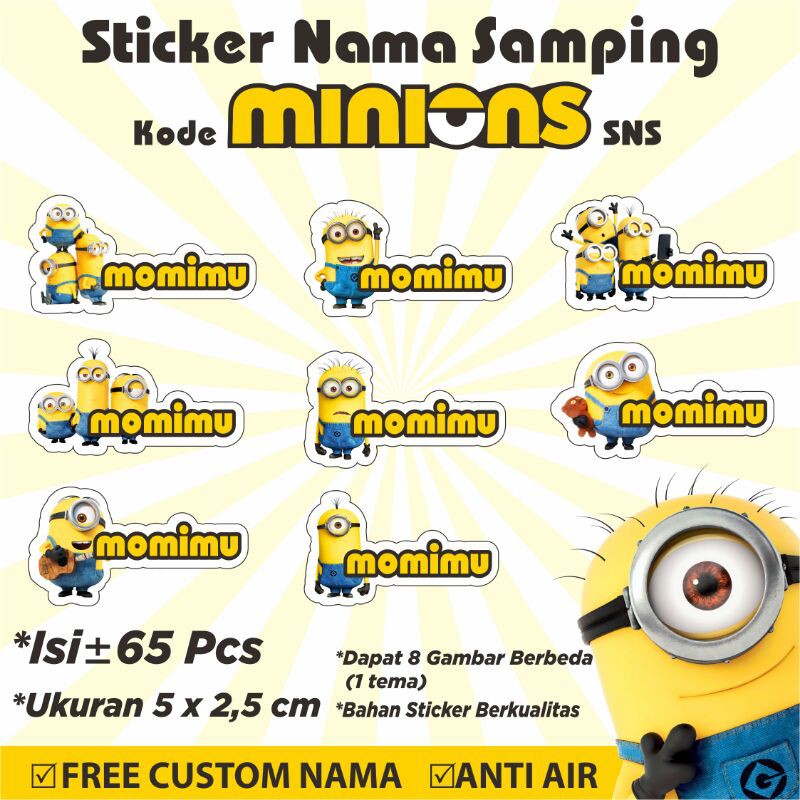

Stiker/Sticker/Label Nama Samping Anak/Remaja/Dewasa Custom Motif Minions