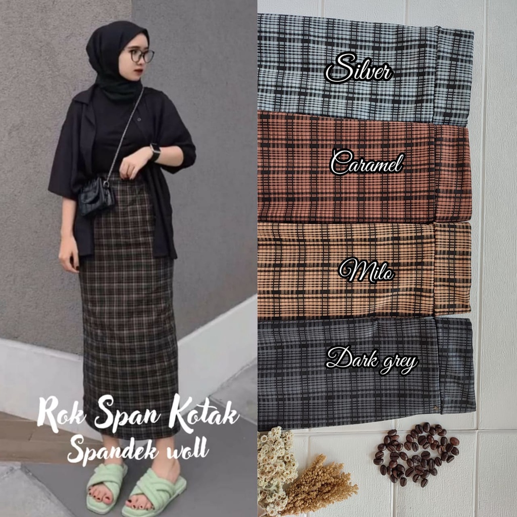 ROK SPAN TARTAN MOTIF KOTAK-KOTAK BAHAN WOLL KOREAN HIJAB STYLE KEKINIAN PALING MURAH