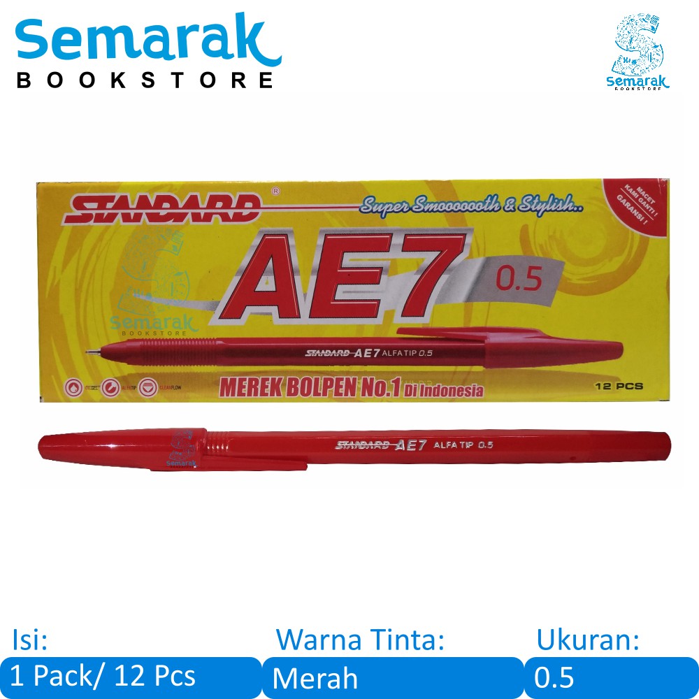 

Standard AE7 Pulpen Alfa Tip 0.5 - Merah [1 Pack / 12 Pcs]