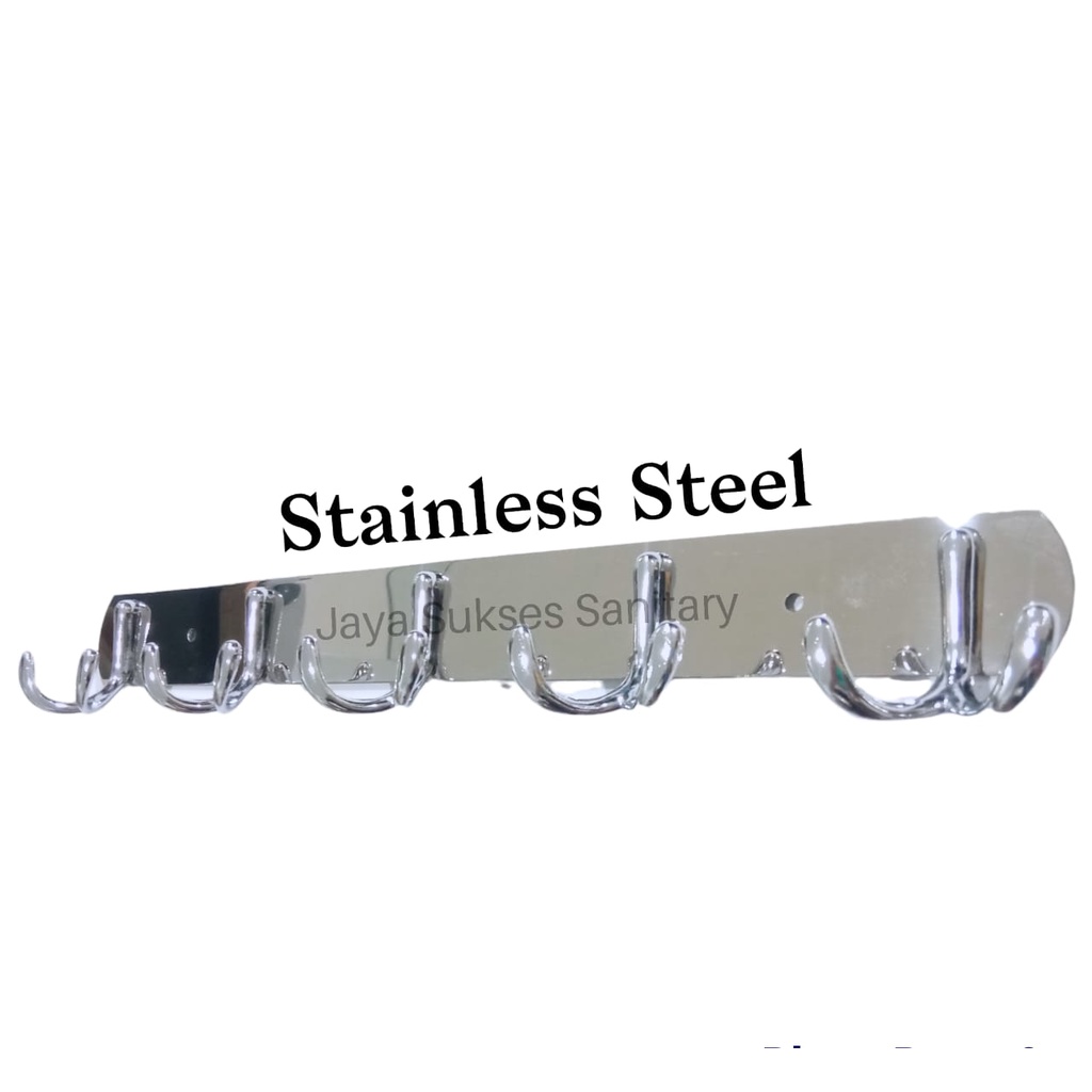 Kapstok Stainles - Gantungan Baju Hook 2 Cabang 5 Kait - Hanger Baju Stainles Steel Bagus  | Capstok 5 Kait Stainless