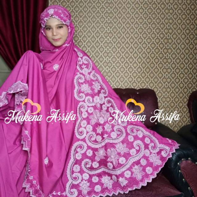 Mukena bordir punggung wrna pink fanta