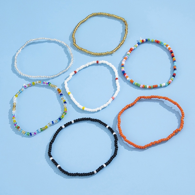 7pcs / Set Gelang Kaki Elastis Handmade Gaya Boho Untuk Wanita