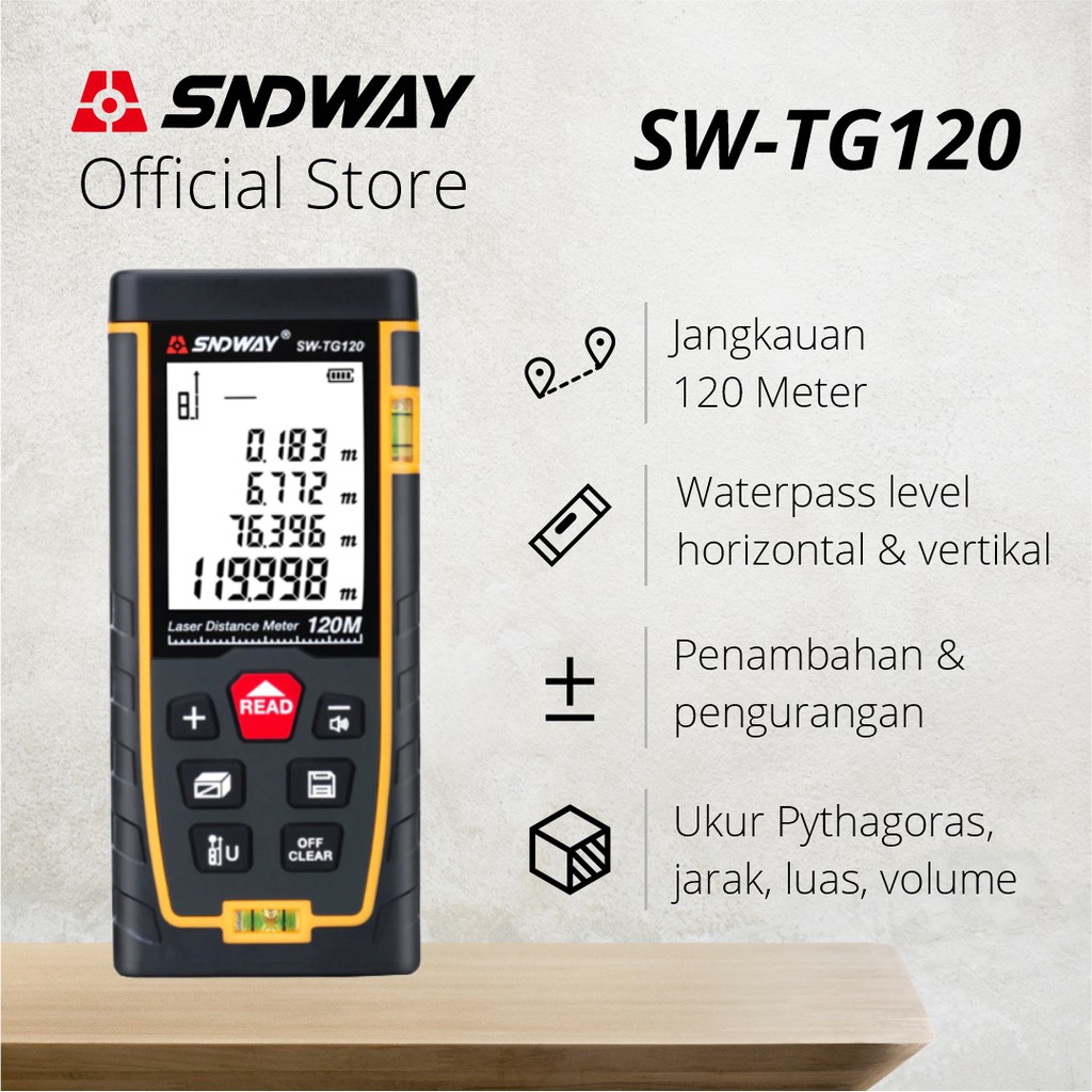 SNDWAY Meteran Laser Digital Distance 40/60/80/100/120/150 Meter Range Finder MT4/MS50/MS100/SW-T40/SW-T60/SW-T80/SW-T100/SW-TG120/SW-E150