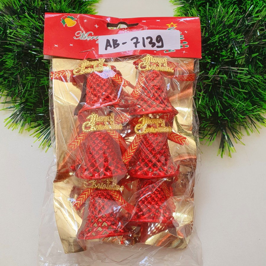 Lonceng Natal Set isi 6 Merah Gold Hiasan Parcel Kado Christmas Bell