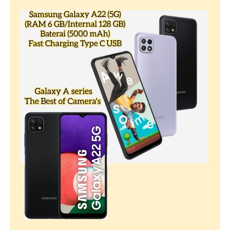 Samsung Galaxy A22 (5G) (6 GB/128 GB) (5000 mAh) (Baru Segel Bergaransi Resmi 1 Tahun)