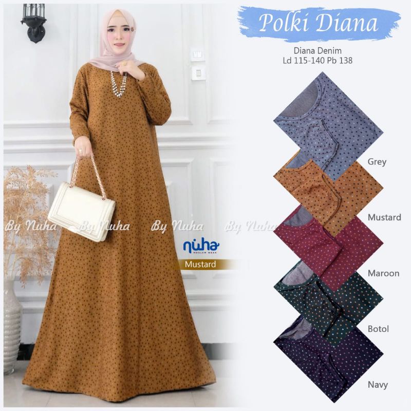 MAXY DRESS JUMBO DENIM DIANA MOTIF POLKADOT POLKI DIANA LD115 MELAR LD140 GAMIS JUMBO