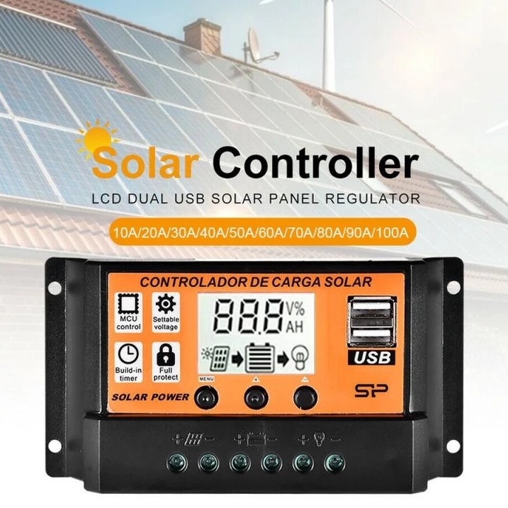 Solar Panel Charger Controller LCD 30/100A 12V/24V MPPT/PWM Solar Kontroler Panel Surya Dual Port