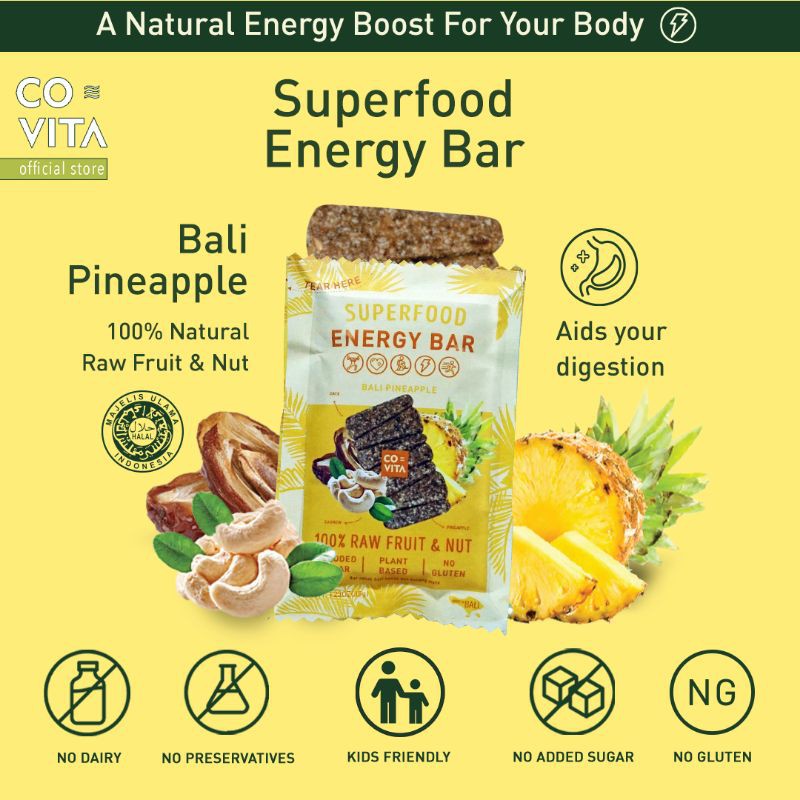 Covita Superfood Energy Bar Bali Pineapple 35g Shopee Indonesia