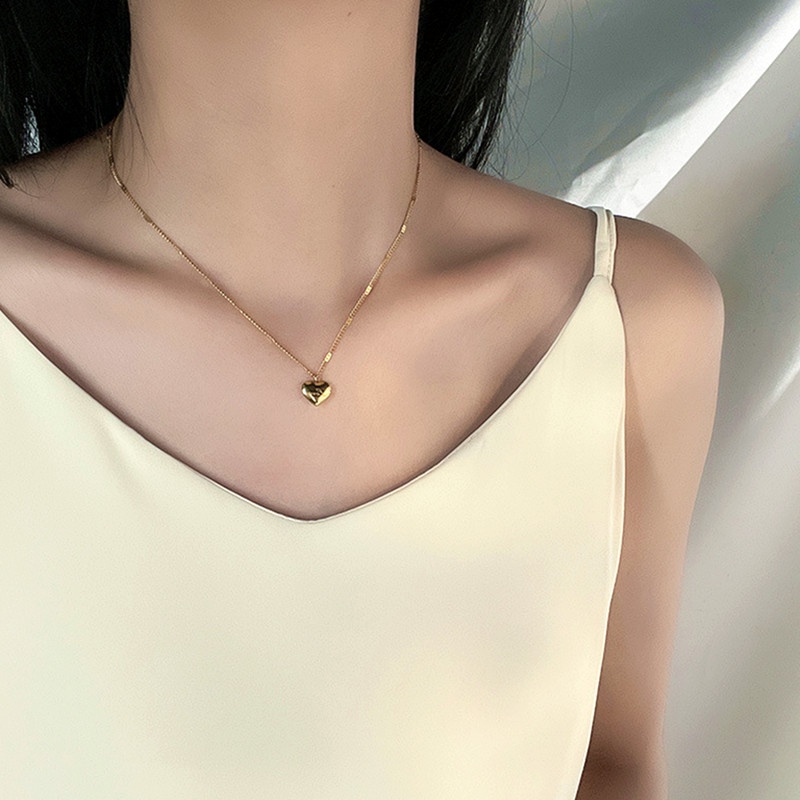 Kalung Titanium Wanita Anti Karat Love Hati Lapis Emas 18k Perhiasan Korea