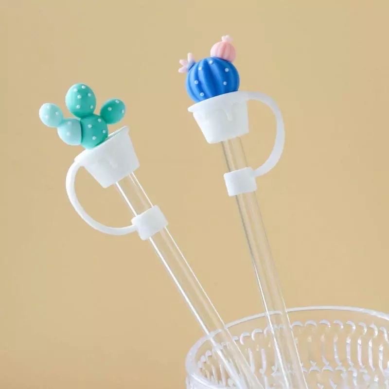 Penutup Tutupan Sedotan Tutup Bahan Silikon Lucu Motif Silicone Straw Plug Reusable Airtight Drinking Dust Cap Cup Accessories Cartoon Plugs Tips Cover Suit For 6-8mm Straws