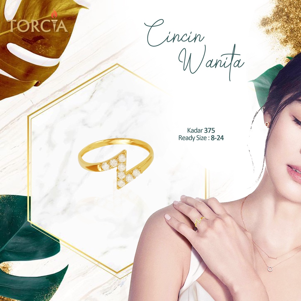 Cincin Wanita Emas Asli Petir Simple Kadar 375 Torcia Gold