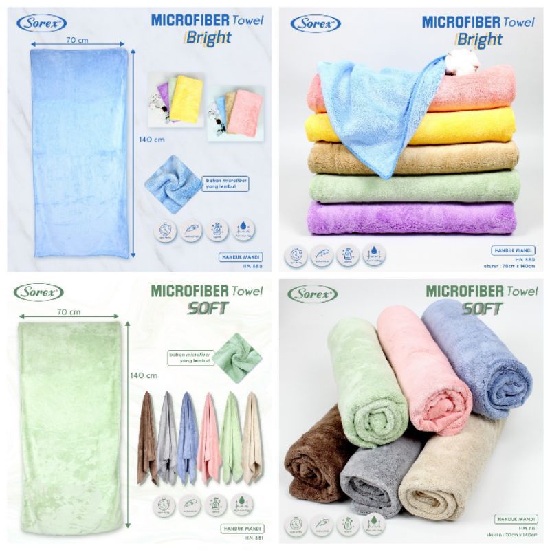 Sorex Handuk Mandi Dewasa Microfiber Towel Bright Lembut Daya Serap Tinggi ( 140 x 70 cm)