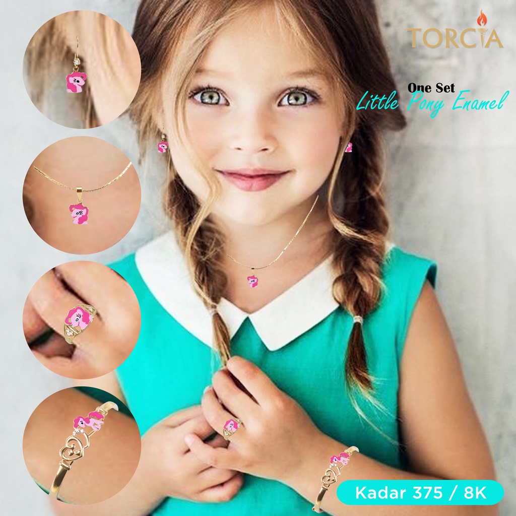 One Set Anak Emas Asli Kadar 375 Little Pony Enamel Torcia