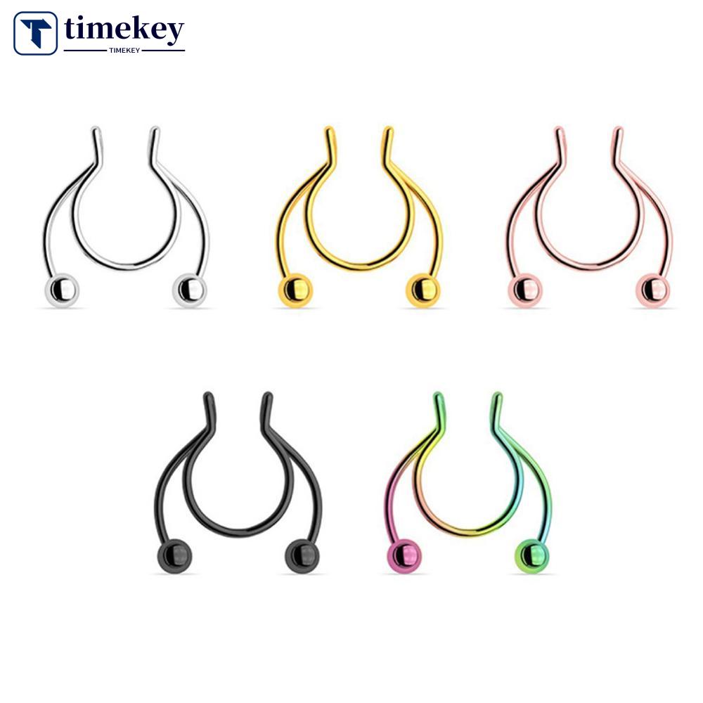 Timekey Anting Hidung Bentuk Tanduk Rusa Bahan Stainless Steel Untuk Priawanita O6W4