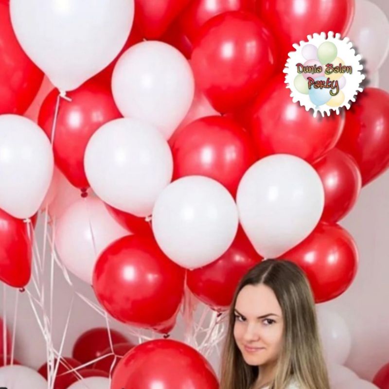 Balon Latex Doff Merah Putih / Balon Merah Putih Per Pack (100pcs)