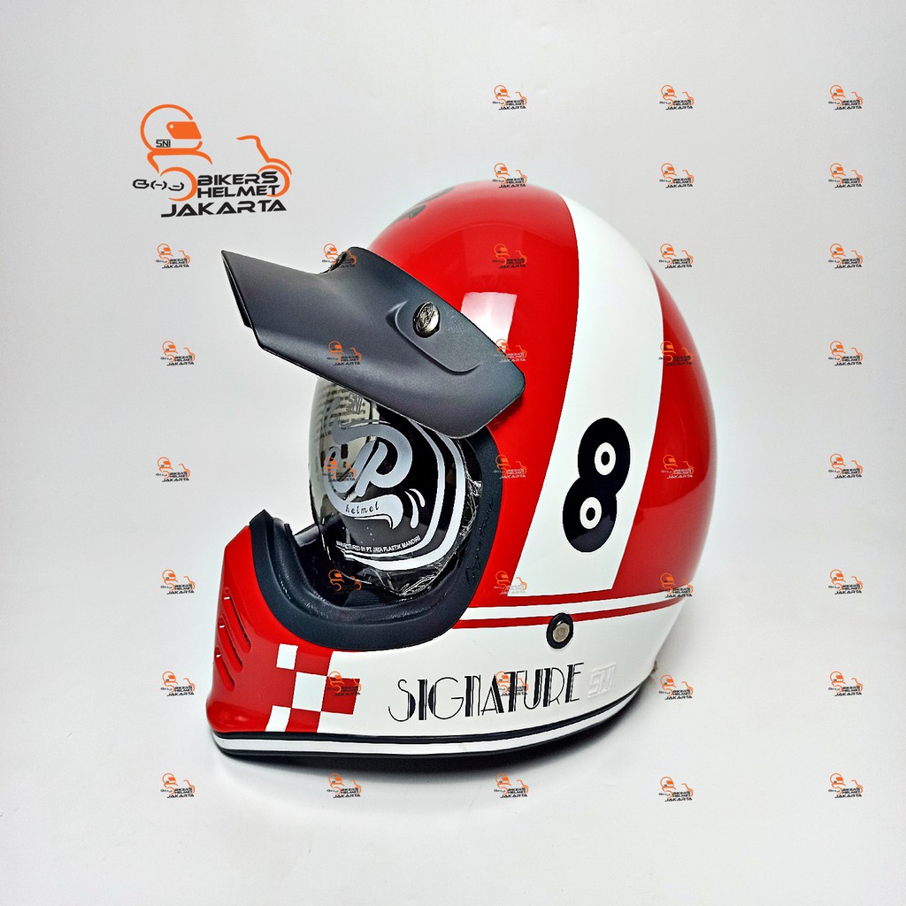 JPX HELM SIGNATURE JP RETRO SG 03 RED FERARI GLOSS FULL FACE RETRO