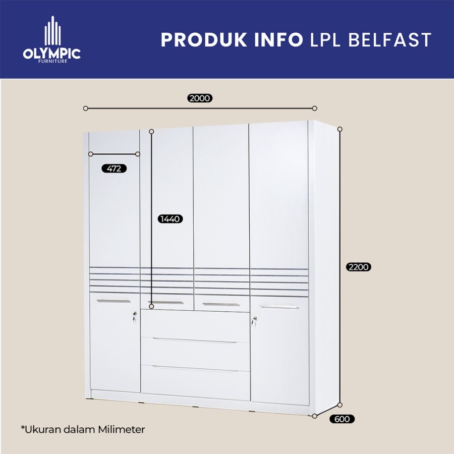 Olympic Lemari Pakaian / Lemari Baju Besar 4 Pintu - LPL Belfast