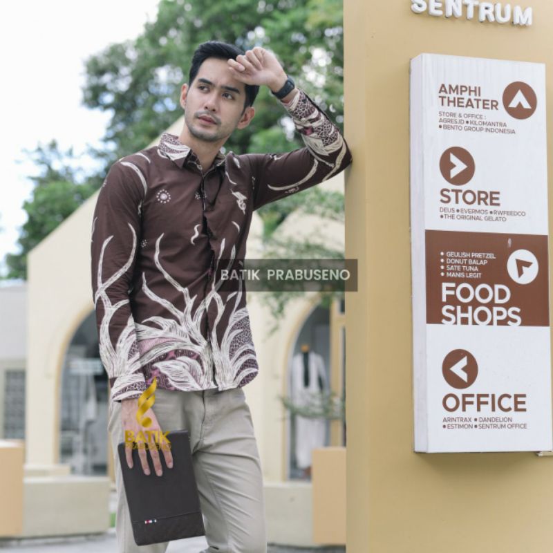 Kemeja Pria Samudra Coklat Batik Prabuseno Original Baju Atasan Pria Kemeja Slimfit Seragam Kantor B