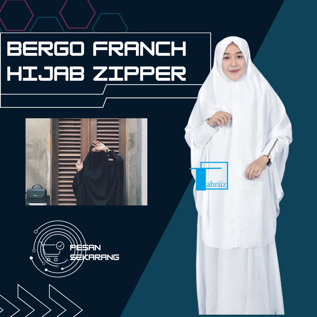 Gamis Putih Set Haji Dan Umroh Sunnah Wanita Putih - Khimar french Zipper - Set Rok - Baju Ihrom Wan