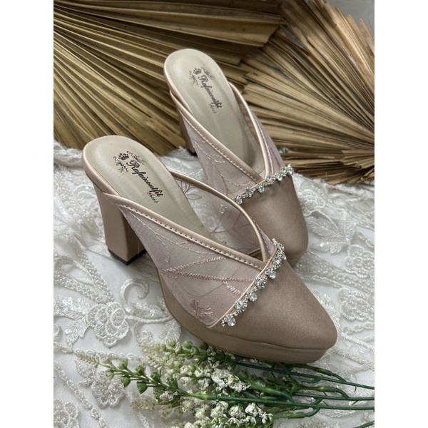 sepatu wanita Alexna rosegold 9cm tahu