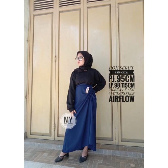 (BISA COD)SKIRT PREMIUM KOREAN STYLE ROK SERUT CRINKLE AIRFLOW//ROK SERUT VIRAL//ROK SERUT JUMBO-NAVY