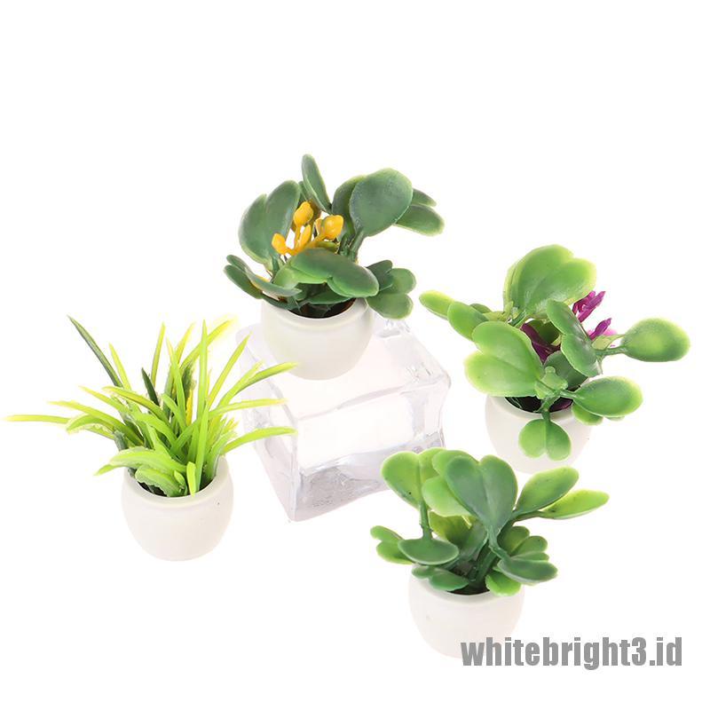 (white3) Miniatur Pot Tanaman Hijau Skala 1: 12 Untuk Dekorasi Rumah Boneka