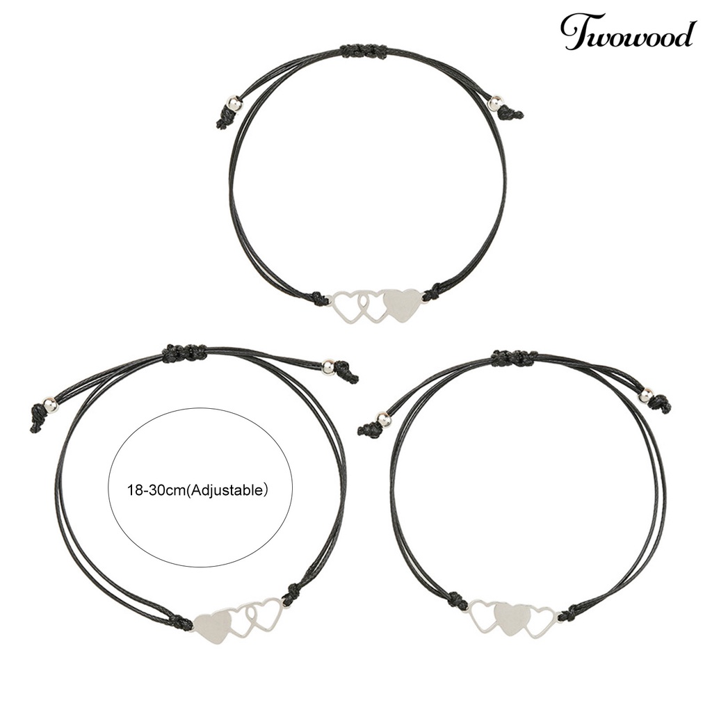 3pcs / Set Gelang Adjustable Bentuk Hati Untuk Wanita