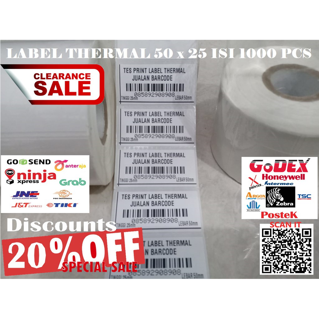 

KERTAS STICKER LABEL PRINTER BARCODE 50 X 25 MM | 50X25 - 1 LINE - THERMAL xprinter 360b 370b