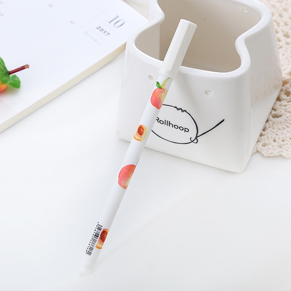 【COD Tangding】6pcs / set Pulpen Tinta Hitam Desain Buah Persik / Hati Untuk Stationery Pelajar / Kantor