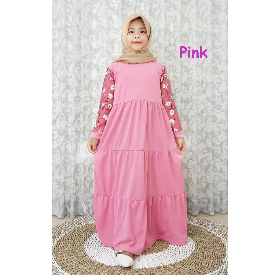 CARLINA Gamis Anak Soleha Lengan Bunga Dress Susun Kids Perempuan