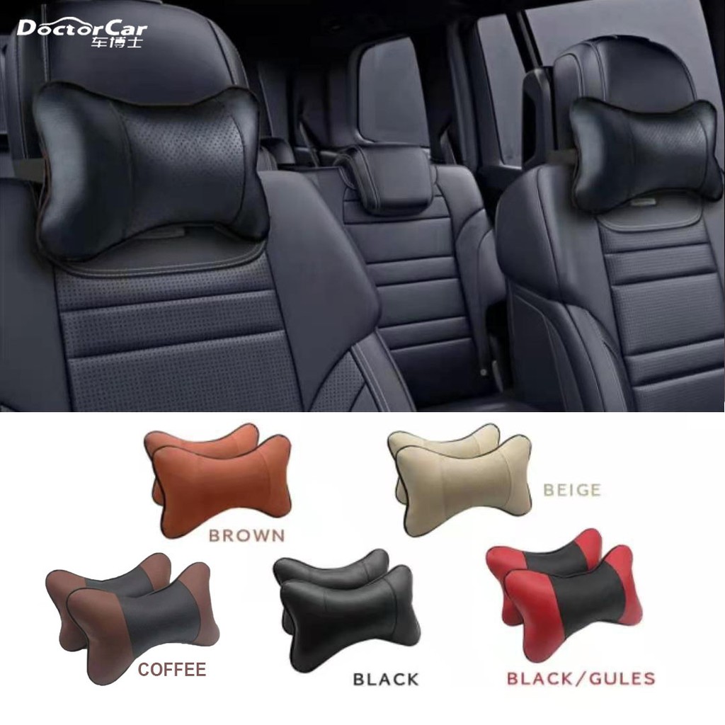 Bantal Mobil Headrest Bantal Leher Leather Neck Back Car Pillow Car 2 Pcs