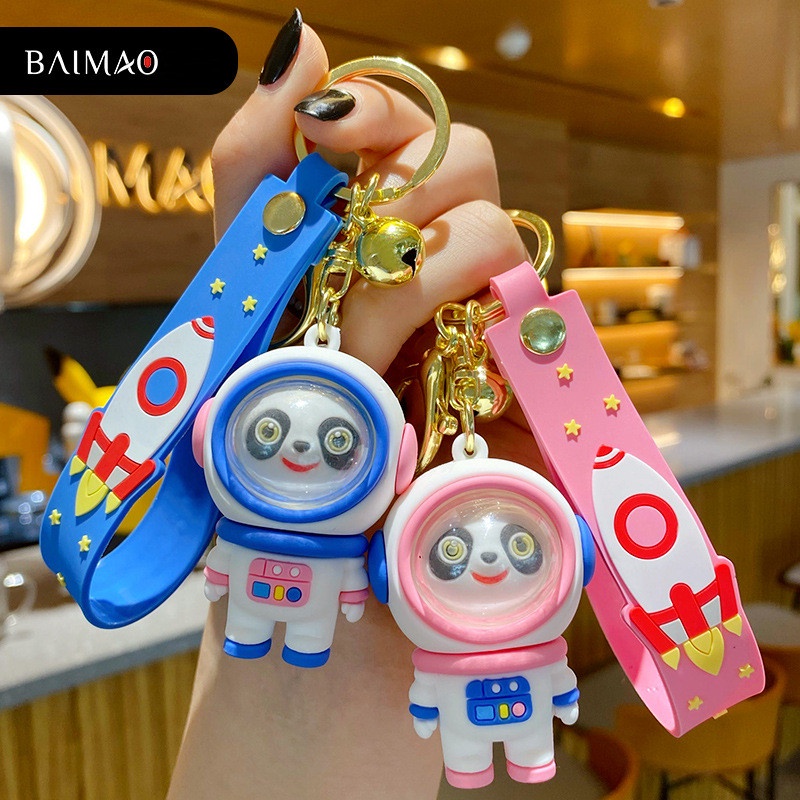 Gantungan Kunci Bentuk Kartun Panda Astronot Bahan PVC Untuk Hadiah