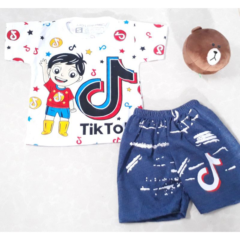 Setelan Kaos TikTok Kids/ Baju Kaos + Celana Denin/ Baju umur 1 - 2 th/ baju anak murah/ baju anak