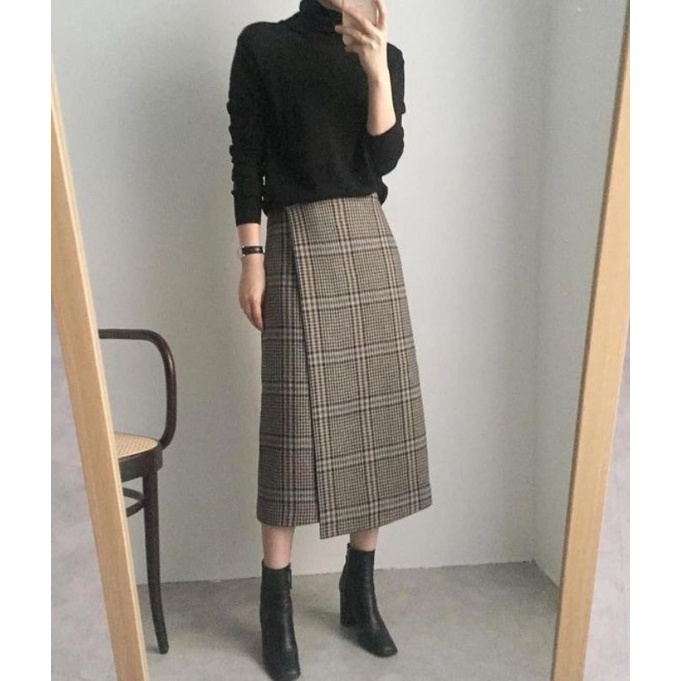 ROK TARTAN PANJANG MOTIF KOTAK KOTAK / KOREAN TARTAN SKIRT / ROK SEPAN