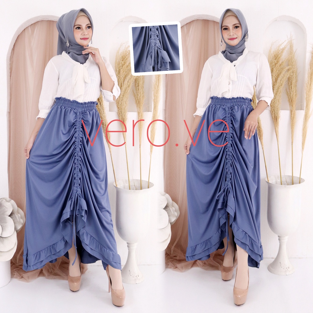 Rok Tali Serut Maxi Midi Skirt Bawahan panjang Kerutan Rok serut Terbaru Rok panjang tali serut COD