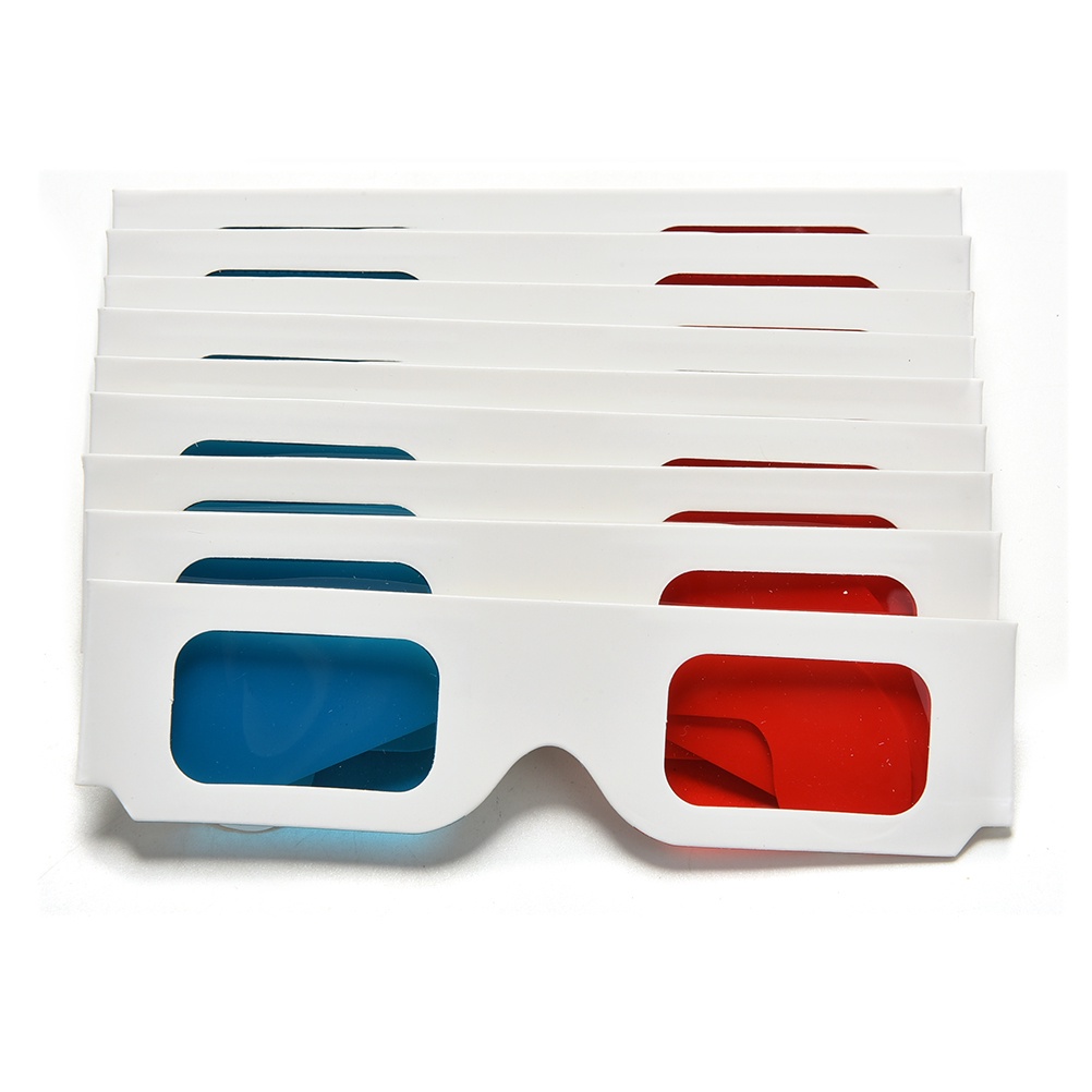 Deid 10PCS Kacamata 3D Universal Anaglyph Cardboard Warna Merah Biru Cyan