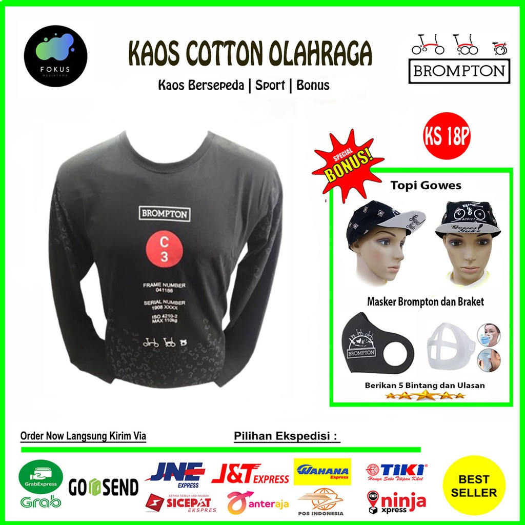 Kaos Sepeda Brompton Tshirt Gowes Bersepeda Pria Wanita (Hitam CHPT3 Lengan Panjang)