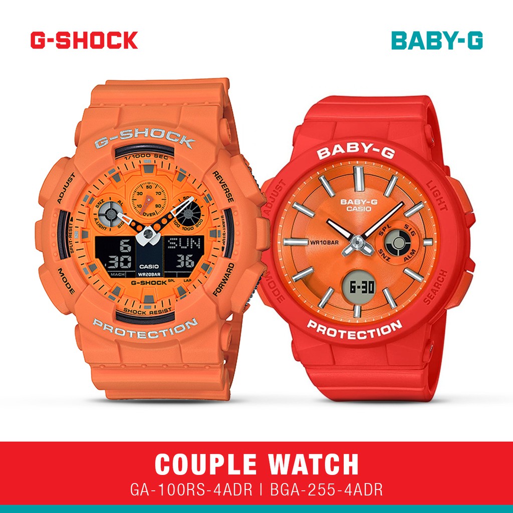 Casio Couple G-shock GA-100RS-4ADR & Baby-G BGA-255-4ADR Original Anti Air Waterproof