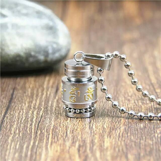 Kalung tabung manuskrip tripitaka buddha warna perak impor korea